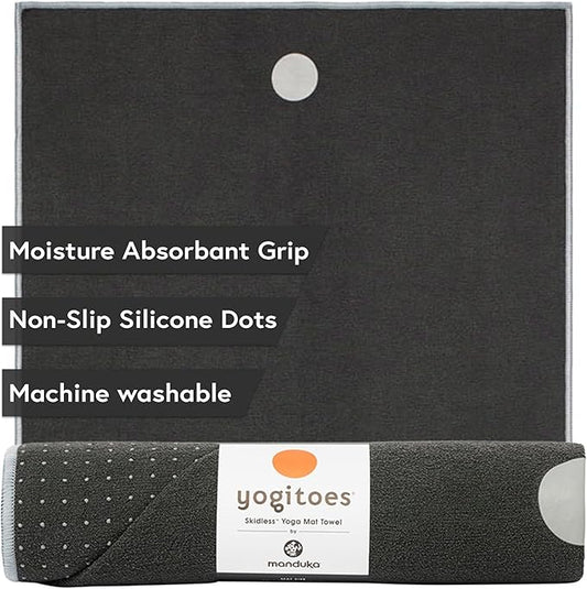 Manduka Yogitoes Yoga Towel – Rubber Grip Dots Non-Slip Bottom, Quick Dry Fitness Towel for Hot Yoga, Pilates, Exercise