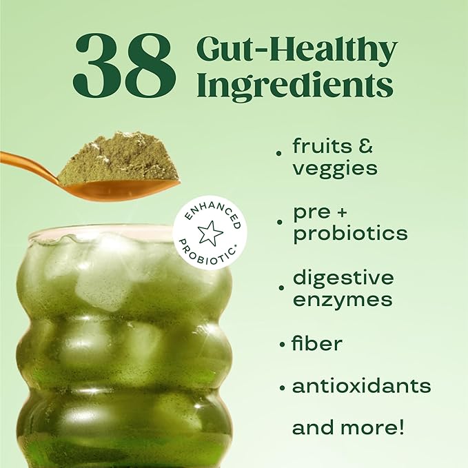 Bloom Nutrition Superfood Greens Powder Stick Packs, Digestive Enzymes with Probiotics and Prebiotics, Gut Health, Bloating Relief for Women, Chlorella, Green Juice Mix, 18 SVG, Tropical Variety