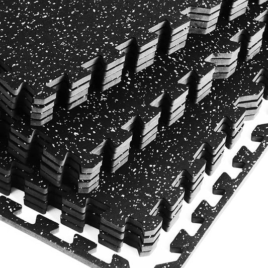 0.56 Inch Thick Gym Flooring for Home Gym 48 Sq 12 Pcs 24 x 24in Tile,