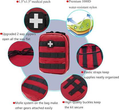 EMT Pouch MOLLE Ifak Pouch Tactical MOLLE Medical First Aid Kit Utility Pouch Carlebben (with Medical Supplies Red)