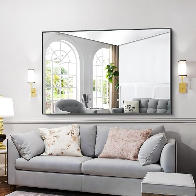 Black Bathroom Mirror for Wall, 60x36 Inch Rectangle Mirrors with Metal Frame, Modern Vanity Wall Mirror Decor for Entryway Hangs, Bathroom Living Room Horizontal or Vertical