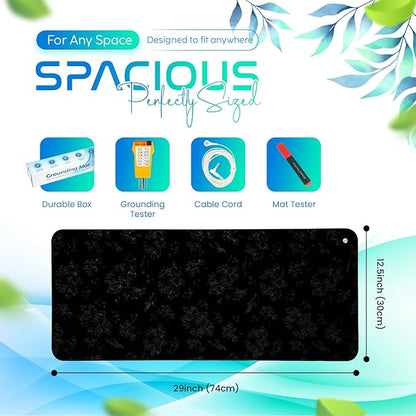 Grounding Mat for Feet, Chair & Yoga | Earthing Grounding Mat for Pain Anxiety Pain Relief, Inflammation | Spacious Grounding Pads for Sleep & Wellness | Includes Grounding Tester, Cable & Mat Tester