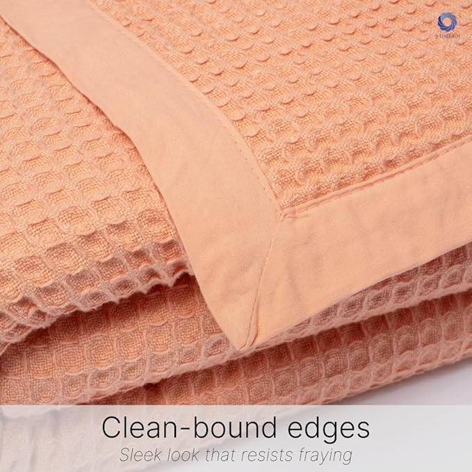 GOTS Certified Organic Cotton Waffle Weave Blanket, Queen Bed Size, 90"X90"Cozy Throw Blanket for Couch, Modern Home Decor, Throw Blankets,Comfy Waffle Blanket, Soft Bed Blankets -Sun Bay