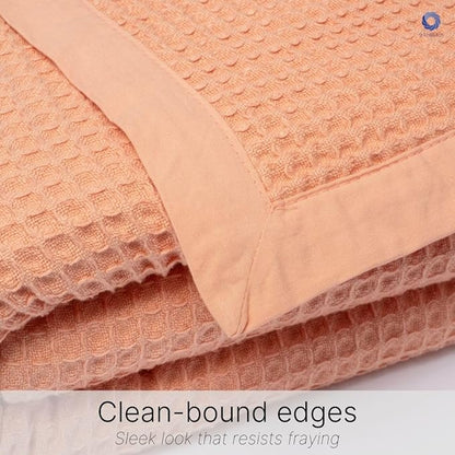 GOTS Certified Organic Cotton Waffle Weave Blanket, Queen Bed Size, 90"X90"Cozy Throw Blanket for Couch, Modern Home Decor, Throw Blankets,Comfy Waffle Blanket, Soft Bed Blankets -Sun Bay