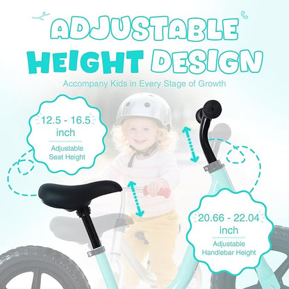 12 inch Toddler Balance Bike Adjustable Handlebar & Seat Anti-Slip Grip Suitable for 2-5 Years Old with Footrest Lightweight for Tolddlers Boys Girls Multiple Colors to Choose