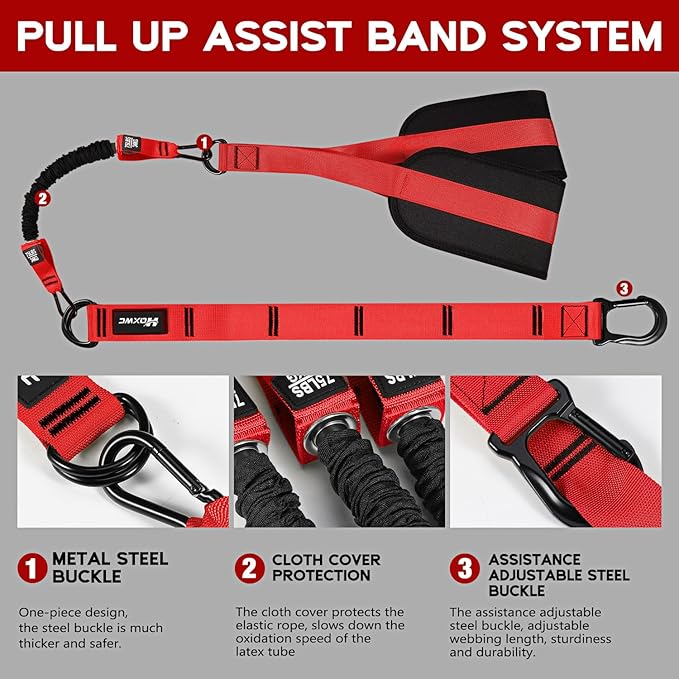 Pull Up Assistance Bands, Adjustable Heavy Duty Resistance Band for Pull Up, 3 Pull Up Bands, Comfortable Fabric Feet/Knee Rest, Assistance Bands for Pull-Up, Home Fitness, Body Stretching
