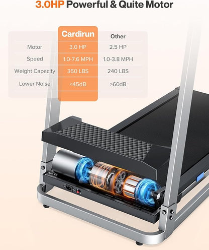 Folding Treadmill with Incline, 3.0 HP Quiet Treadmills for Home, 350 lbs Weight Capacity & 7.6 MPH, Incline Treadmill with Pulse Sensor and Bluetooth Speaker, Wide Belt, App, LED Display