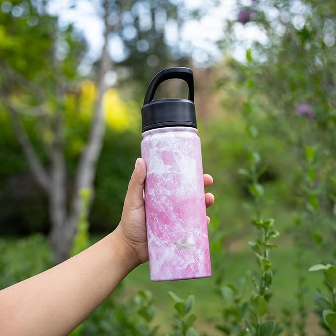 Insulated Water Bottle 24oz Stainless Steel Sport Bottles with 3 Lids,Marble Blossom