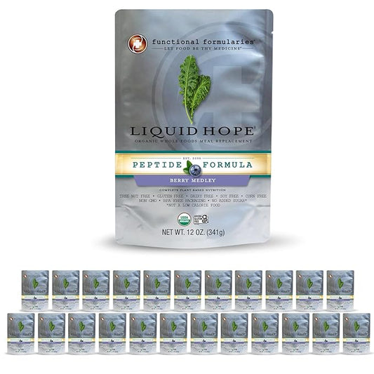 Functional Formularies Liquid Hope Peptide Berry Medley, Organic Tube Feeding Formula And Nutritional Meal Replacement Supplement, 12 Fl. Oz. Pouch, Pack of 24, Total: 288.0 Fl Oz