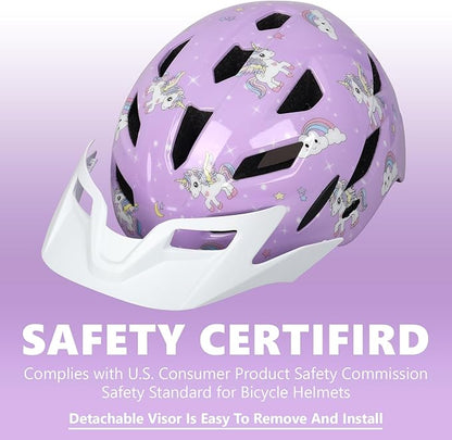 Kids Bike Helmet,Bavilk Kids Boys Girls Bike Helmets with LED Light Detachable Visor Children Youth Teen Multi-Sport for Skating Cycling Scooter Skateboard Adjustable & Lightweight 19.7"-22.4"