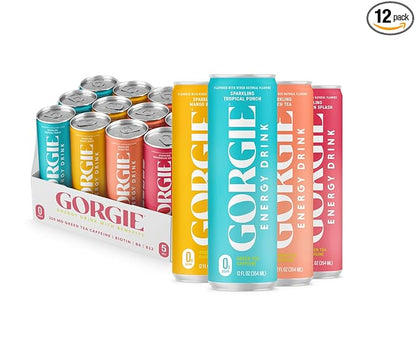 GORGIE Sugar Free Natural Energy Drinks, BestSellers Variety (12 Pack) - Healthy Energy Drinks - Natural Coffee Replacement with Green Tea Caffeine and Biotin - 150mg Caffeine, Vegan, & Low Calorie
