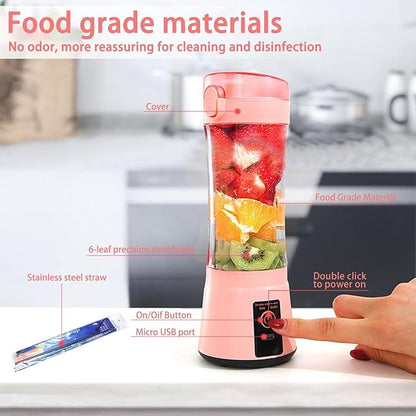 13.5oz Portable Blender for Smoothies, Shakes, and Juices - USB Rechargeable Mini Blender Cup With Protection Design for Home, Office, Outdoors - Multi-purpose Pink A4221