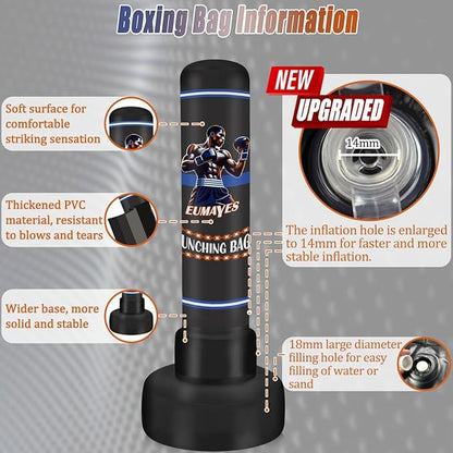 Freestanding Punching Bag for Adults Teens, 71" Heavy Punching Bag with Stand and Boxing Reflex Balls & Electric Air Pump, Inflatable Kickboxing Bag for Training MMA Thai Fitness Karate