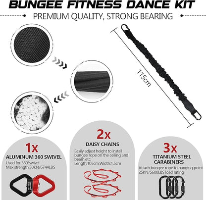 Heavy Duty Bungee Fitness Set – Professional 4D Bungee Resistance Band for Home Gym, Yoga & Air Dance – Adjustable Harness with 360° Rotational Device,Includes Workout Guide