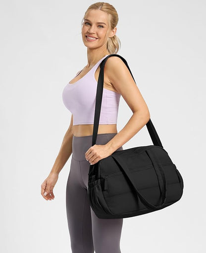 Gym Bag for Women, Travel Duffle Bags with Wet Pocket, Lightweight Carry on Bag Overnight Weekender Duffel Bag, Water Resistant (Black)