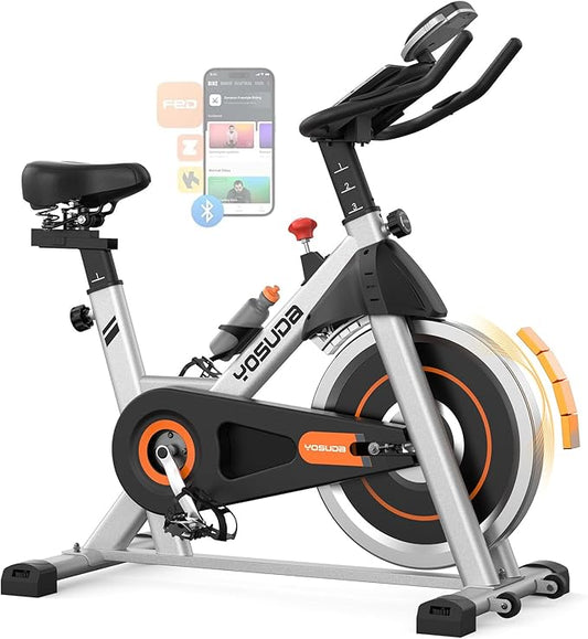 YOSUDA Exercise Bike, Brake Pad Stationary Bike for Home with Exclusive App, Magnetic Indoor Cycling Bike with 300 lb Weight Capacity, Low Noise, Tablet Holder and Fitness Courses for Weight Loss