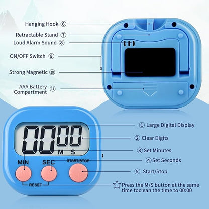 48 Pack Digital Kitchen Timer Magnetic Digital Timer with Big Display Loud Ring Cooking Timers for Kitchen Electronic Timer for Cooking, Bathing, Gym, Break Time, Classroom(6 Color)