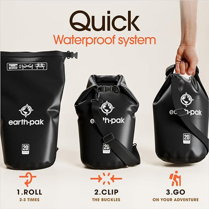 Earth Pak Waterproof Dry Bag - Roll Top Waterproof Backpack Sack Keeps Gear Dry for Kayak with Waterproof Phone Case