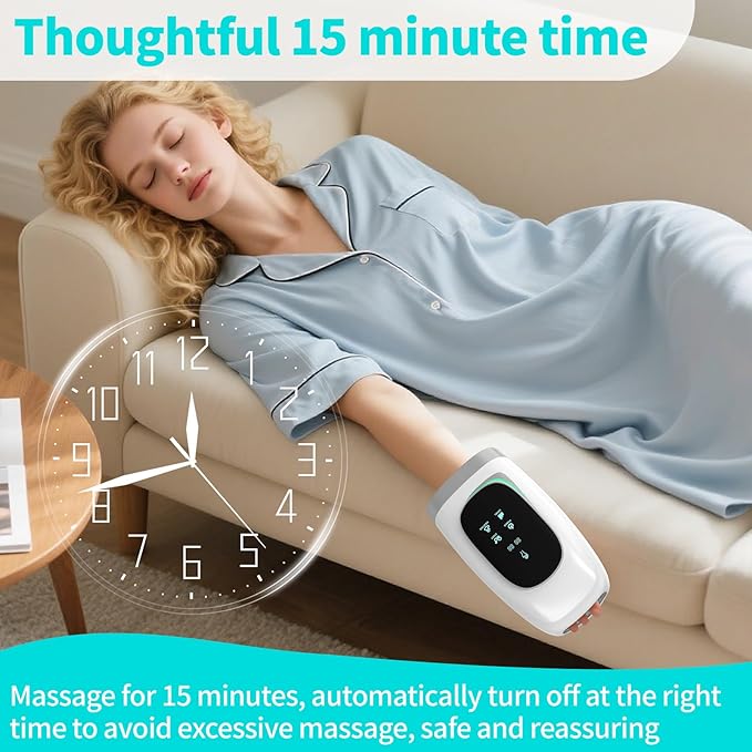 Hand Massager, Cordless Hand Massager with Heat and Compression for Arthritis and Carpal Tunnel, 3 Modes, 5 Intensity Levels, 15-Minute Timer
