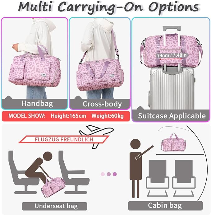 FIORETTO Women's Gym Duffle Bag with Shoes Compartment, 37L Capacity, Ideal for Travel, Gym, Sports, Duffel, Weekender