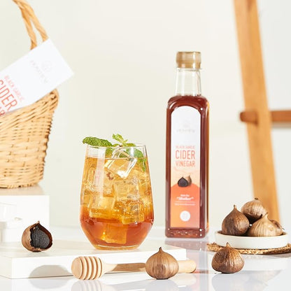 Homtiem Black Garlic Cider Vinegar – Naturally Fermented Vinegar Made with Black Garlic and Cider Vinegar, Gluten Free, Rich in Health Benefits, Ideal for Salad Dressings, Sauces, Drinks, and Healthy Recipes (350ml)