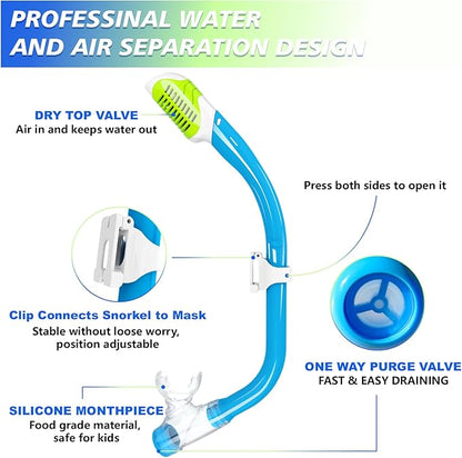 GoseWave Snorkeling Gear for Kids, Kids Snorkel Set for Ages 5-15, Anti-Fog Diving Mask and Dry Top Snorkel Set, Unisex Swimming Goggles with Nose Cover