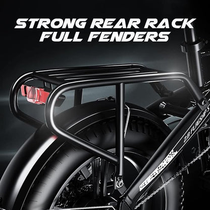 1000W Folding Electric Bike, 48V 20AH Large Removable Battery E Bike,30+MPH, 80 Miles Max Range, 20" Fat TireElectric Bike for Adults, Adult Electric Bicycles for CommuteBeach Snow