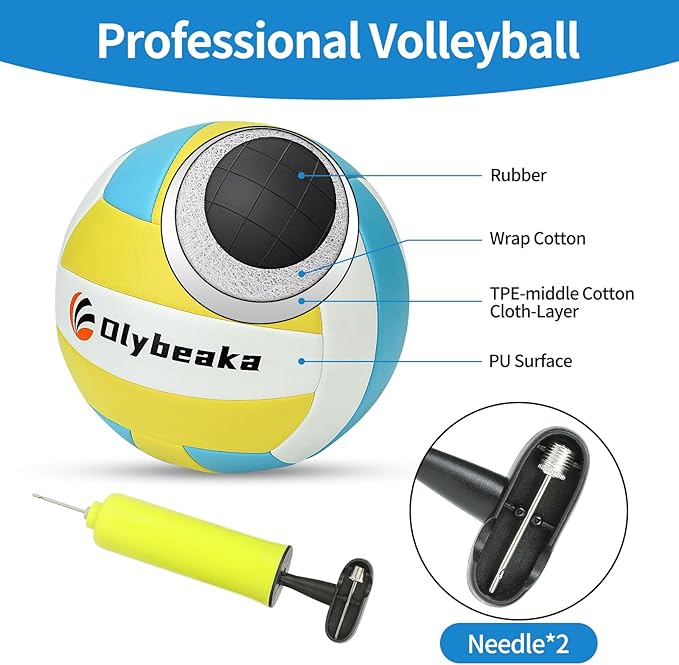 20FT Outdoor Volleyball Net Set System for Backyard Beach with Anti-Sagging Net, Iron Adjustable Height Poles, Soft PU Volleyball and Pump, Carry Bag - Instant Set Up & Durable