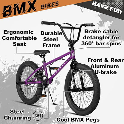 Freestyle BMX Bike, 18 20 Inch Kids Bicycle for 5-13 Years Old Kids and Beginner Level Rider, Multiple Colors