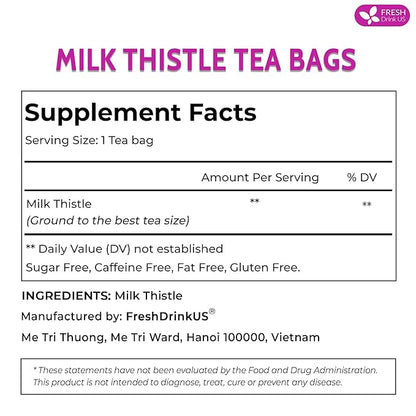 FreshDrinkUS, Premium 135 Milk Thistle Tea Bags, 100% Natural & Pure from Milk Thistle Seeds. Milk Thistle Seed Herbal Tea. Made with Natural Material Tea Bags. No Sugar, No Caffeine, No Gluten, Vegan.