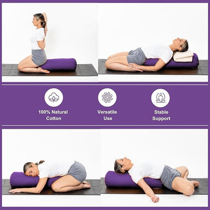 Yogikuti Iyengar Yoga Bolster for Restorative Yoga and Meditation – Lightweight Cotton Support Pillow with Handle for Easy Carry, Versatile for Pose Modification, Balance, Back Relief, and Relaxation
