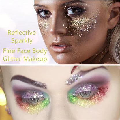 Go Ho Chameleon Gold Body Glitter Gel,Color Changing Mardi Gras Face Glitter,Holographic Fine Chunky Sequins Glitters,Reflective Sparkly Festival Rave Accessories