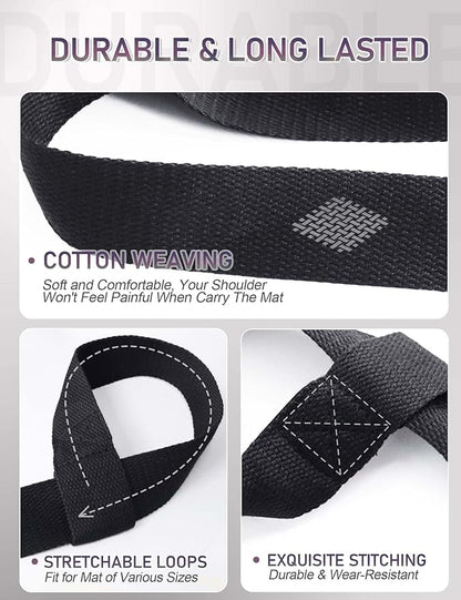 MRZZATA Yoga Mat Carrier Strap Long - Adjustable Thick and Wide Strap for Carrying Mat or Stretching, Black
