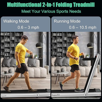 GYMAX Walking Pad, 4.75HP Under Desk Treadmill with LED Touch Screen, App Control, Built-in Speaker & Handle, 2 in 1 Folding Compact Portable Treadmill for Home Small Space