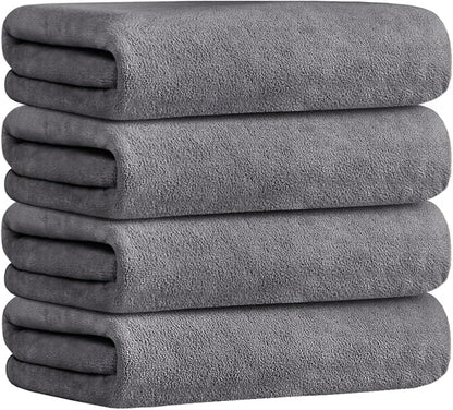 JML Microfiber Towels, Bath Towel Set 4 Pack, 27" x 55" - Super Absorbent, Fast Drying Bathroom Towel for Hair, Swimming, Fitness, Sport, Yoga -Grey