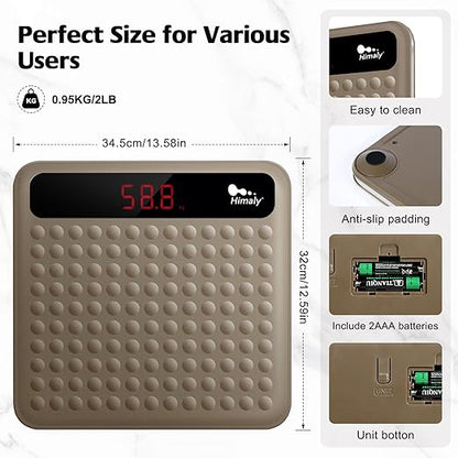 himaly Digital Body Weight Scale Bathroom Scale, Step-On Technology High Precision Measurements Scales with Large Non Slip Silicone Platform and LCD Digital Display, 400lbs/180kg Capacity, Brown