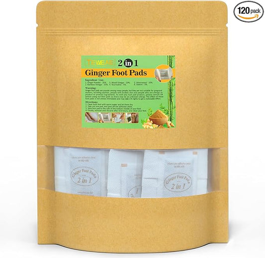 2 in 1 Foot Pads, 120 Pads Tear and Use Pure Ginger Bamboo Wormwood Foot Pads, Bigger Adhesive ''Stay in Place'' Goodnight Pads