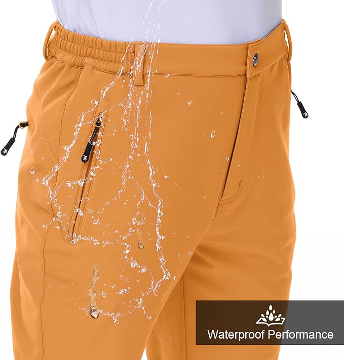 Gopune Men's Snow Ski Waterproof Softshell Pants Outdoor Windproof Warm Hiking Insulated Pants