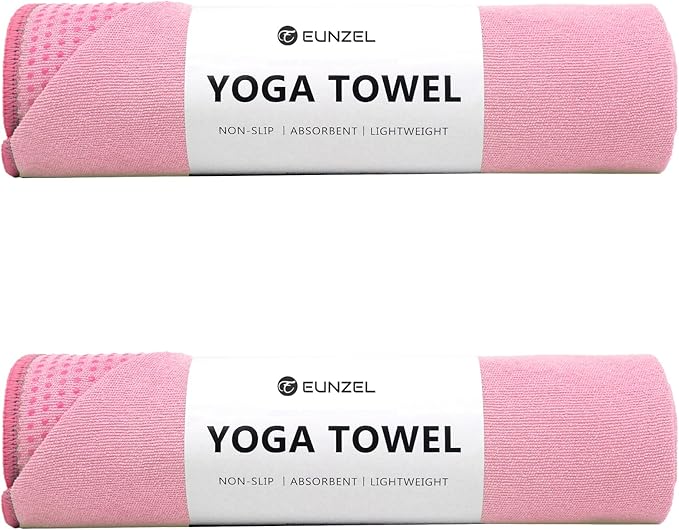 Eunzel 2 Pack Hot Yoga Towel with Grip Dot, Non Slip Yoga Mat Towe Sweat Absorbent Towel for Hot Yoga,Bikram, Pilates and Fitness 72" x 24", Pink