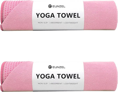 Eunzel 2 Pack Hot Yoga Towel with Grip Dot, Non Slip Yoga Mat Towe Sweat Absorbent Towel for Hot Yoga,Bikram, Pilates and Fitness 72" x 24", Pink