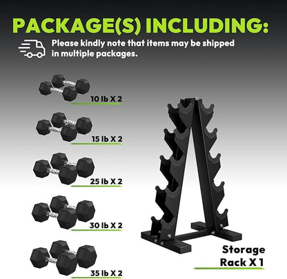 Hex Dumbbell Sets with Rack, 60-550 lb Rubber Encased Exercise & Fitness Dumbbells Set with Rack Option, Hand Weight for Strength Training, Weight Dumbbells