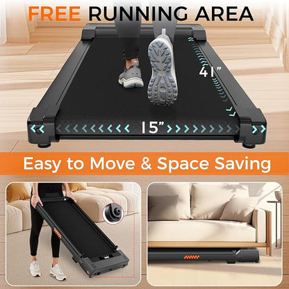 Under Desk Treadmill, 3.0HP Walking Pad with Handle Bar, Foldable Treadmills for Home Office, Running Machine with LED Display & Remote Control, Jogging Machine for Small Spaces