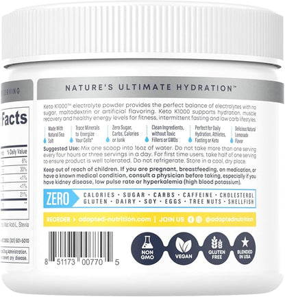 Hi-Lyte Keto K1000 Electrolyte Powder | Lemonade | Hydration Supplement Drink Mix | Boost Energy & Beat Leg Cramps | No Sugar, No Maltodextrin | 50 Servings