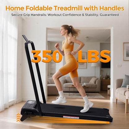 Folding Foldable Walking Pad Treadmill with Handle Bar and Adjustable Incline, 3.5HP Portable Electric Treadmills with Handles for Home Small, Home Treadmills with Incline, 0.6-7.6MPH, 350LBS