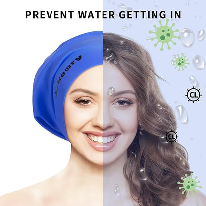 Keary Extra Large Swim Cap for Braids and Dreadlocks Extensions Weaves Long Hair, Waterproof Silicone Cover Ear Bath Pool Shower Swimming Cap for Adult Youth to Keep Hair Dry, Easy to Put On and Off