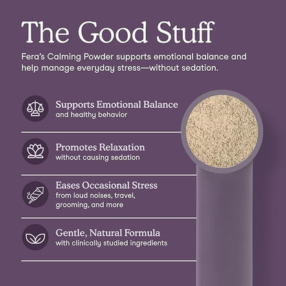 Fera Pet Organics Calming Supplement for Dogs & Cats - Vet Created - GABA & Ashwagandha Supplements Help Cat & Dog Stress or Hyperactivity -60 Scoops