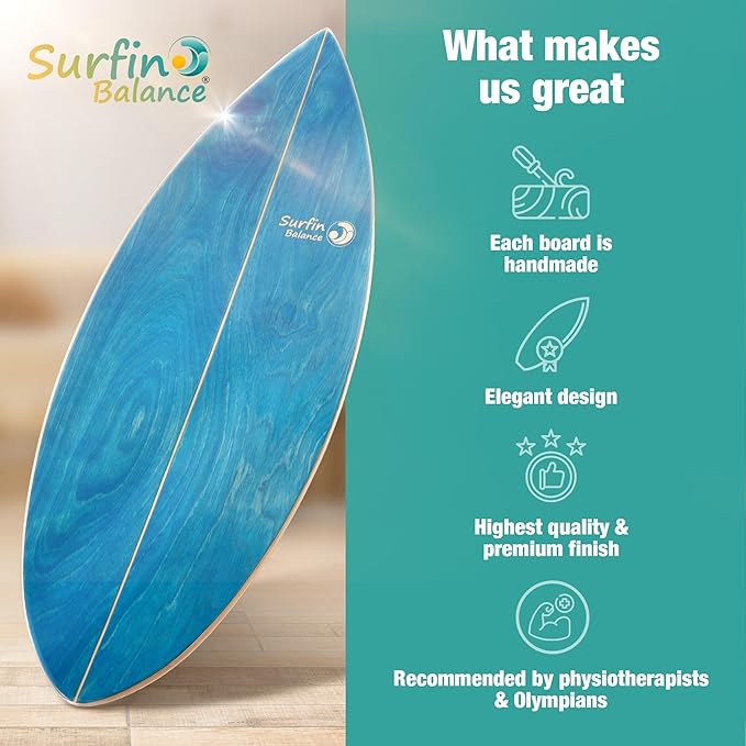 Board - unique board incl. corc roller, corc hemisphere and balance ball - surf balance board - balance training - balance board kids - balance board wood