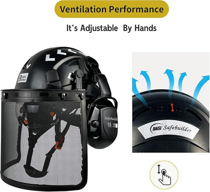 Forestry Safety Helmet with Build-in Visor Mesh Face Shield Ear Muffs 4 in 1 Chainsaw Safety Hard Hats