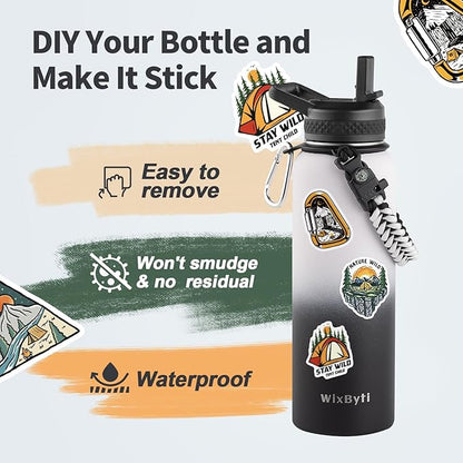 40 oz Insulated Water Bottle with Straw (Cold for 48 Hrs), Stainless Steel Triple Wall Vacuum Sports Water Jug, Leakproof Hydro Cup Flask with Paracord Handle & Straw Spout Lids & DIY Stickers