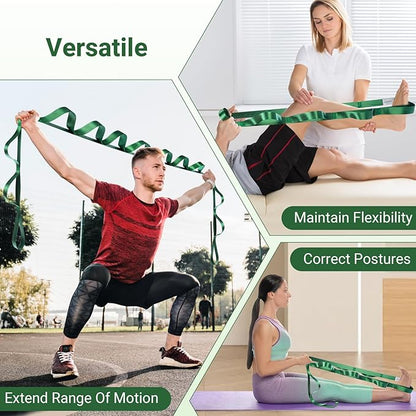 Stretch Strap With Loops For Physical Therapy, Yoga Straps For Stretching With Loops, Non-elastic Leg Straps For Knee Rehab, 8 ft Long x 1.2 inch Wide